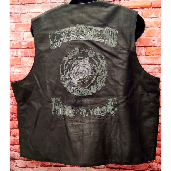 Vance Leather Vest Men 5XL Black Lined Motorcycle Racer Sleeveless Button Front - Picture 2 of 9